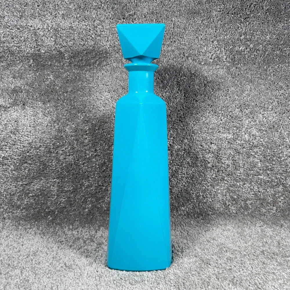 Vintage Decanter Bottle Turquoise Blue Geometric Mid Century Modern with Stopper
